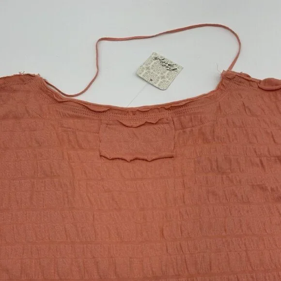 Free People Sugar Cube Women's Size Small Burnt Coral Pink V-Neck Ruched Top NWT - Picture 13 of 13